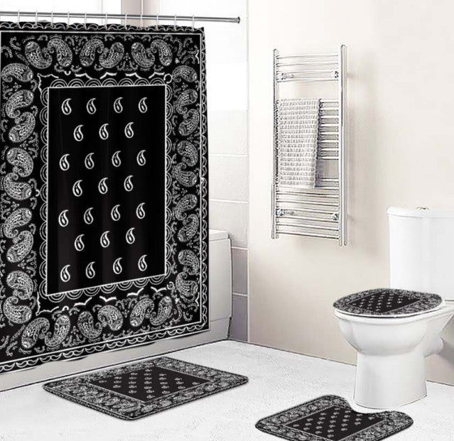 Black Bandana Shower Curtain Bath Set - Chicano Spot