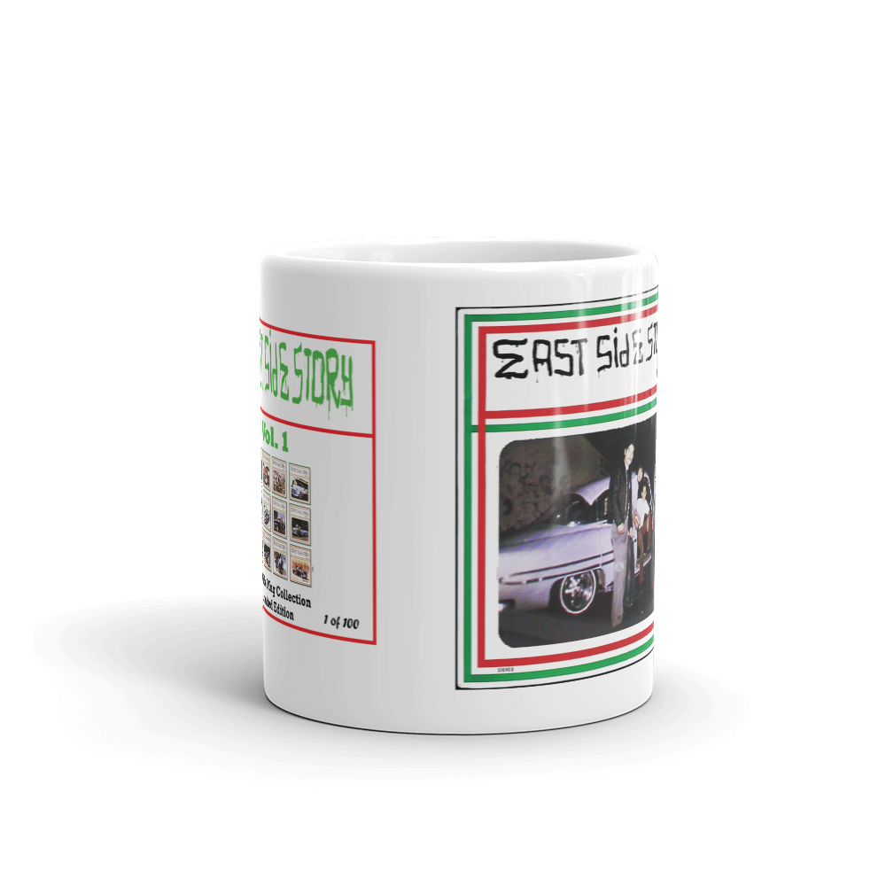 Eastside Story Mug Vol. 1 Coffee Mug 11oz. on white mug - Chicano Spot