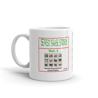 Eastside Story Mug Vol. 1 Coffee Mug 11oz. on white mug - Chicano Spot