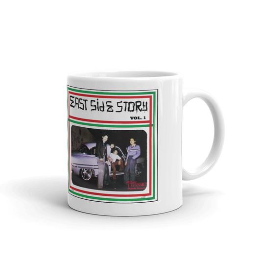 Eastside Story Mug Vol. 1 Coffee Mug 11oz. on white mug - Chicano Spot